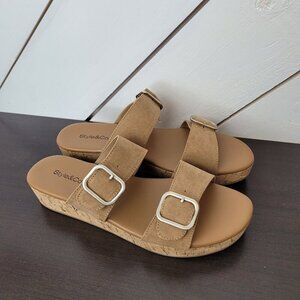 NEW Style & Co Womens 9 Tan Tempestt Wedge Sandals  Adjustable Buckles